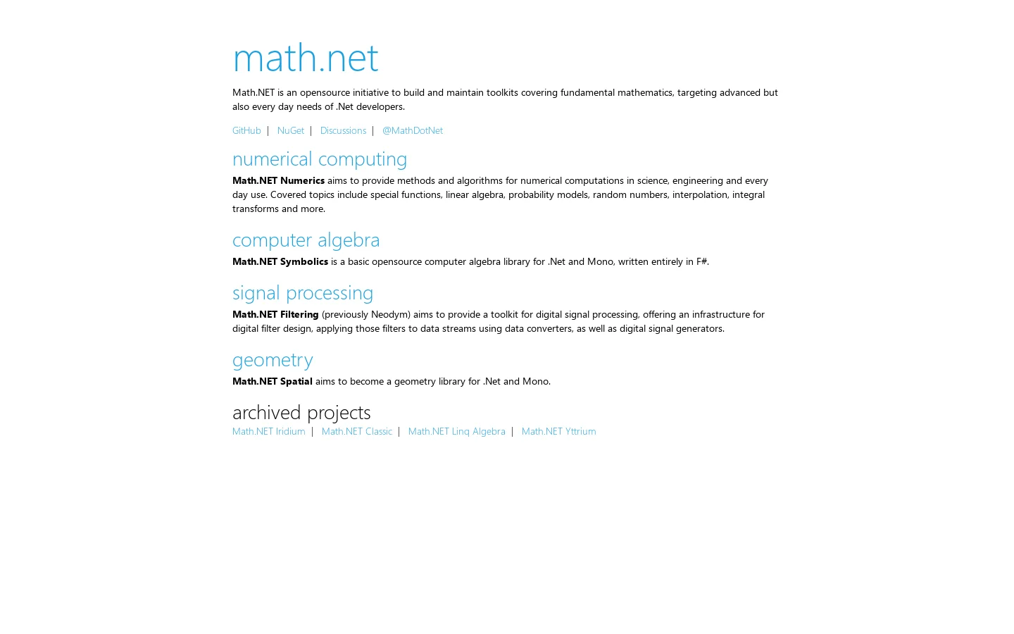 Math.NET Homepage screenshot