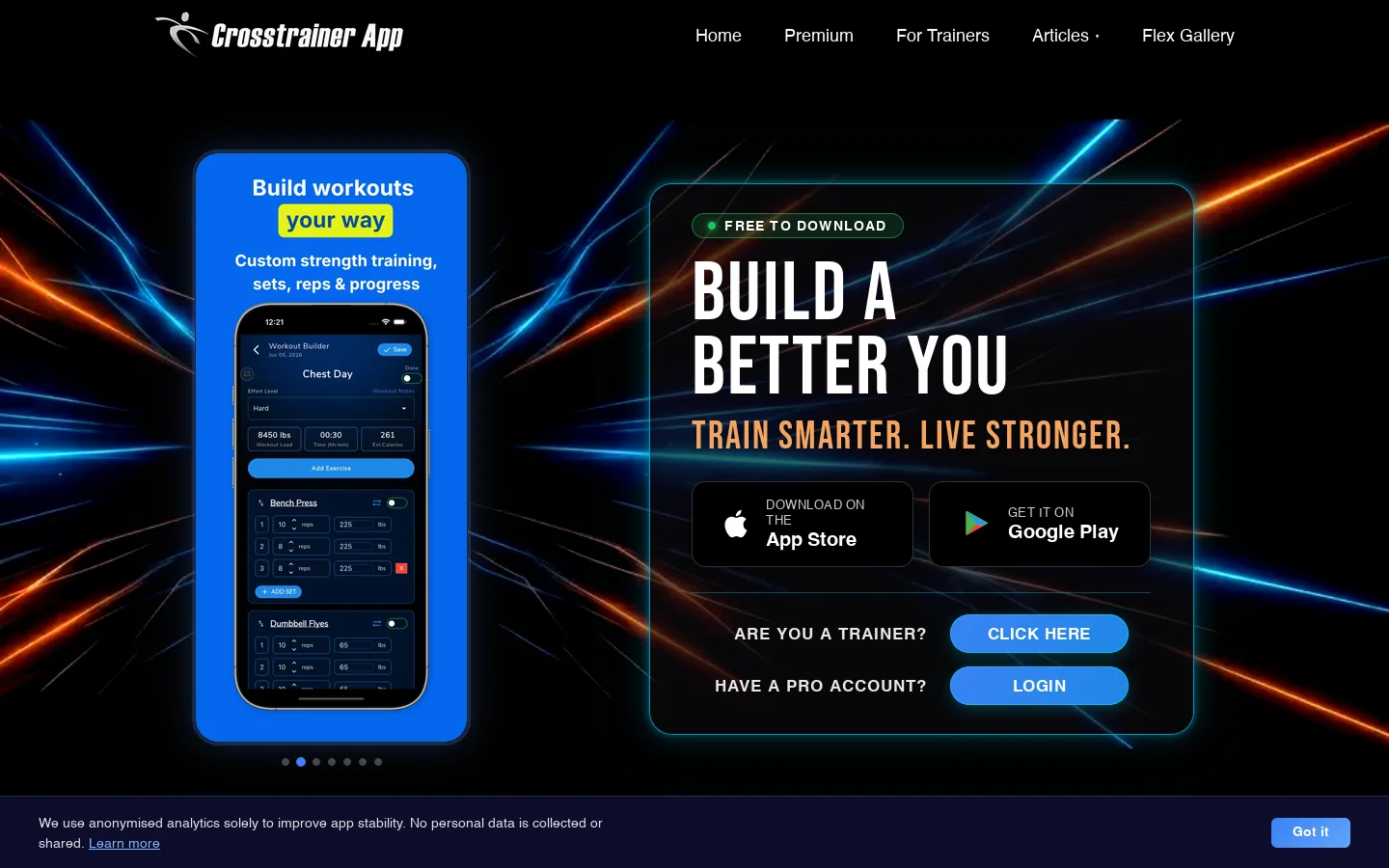CrossTrainer: Fitness Tracker – Free Workout & Calorie Tracker App Homepage screenshot