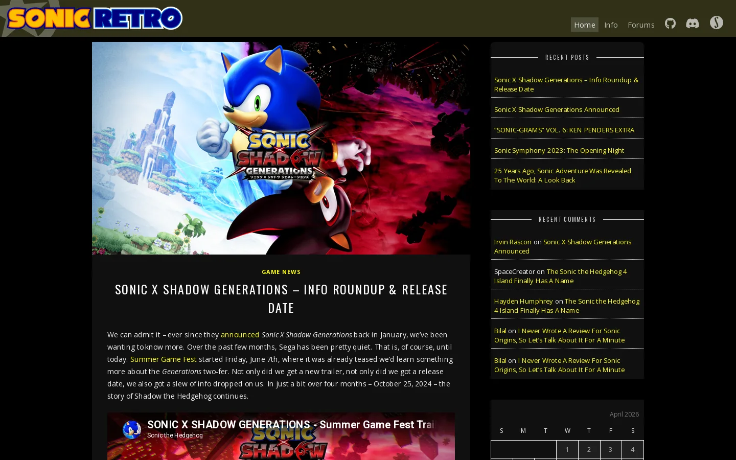 Sonic Retro Homepage screenshot