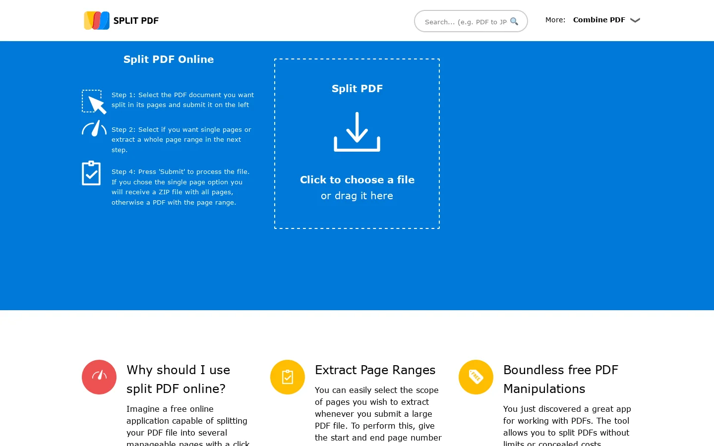 Split PDF Online Homepage screenshot