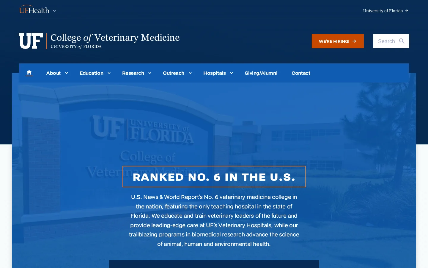 College of Veterinary Medicine » University of Florida Homepage screenshot