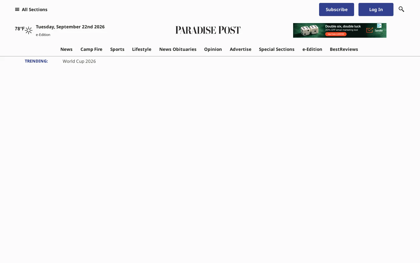 Paradisepost.com covers local news in Paradise, California. Keep up with all business, wildfire recovery, local sports, outdoors, local columnists and more Homepage screenshot