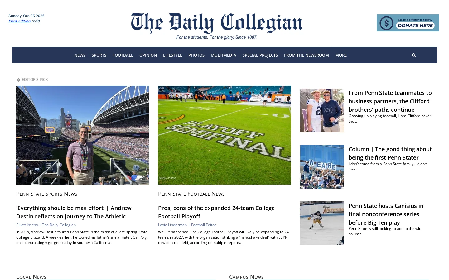 psucollegian.com Homepage screenshot
