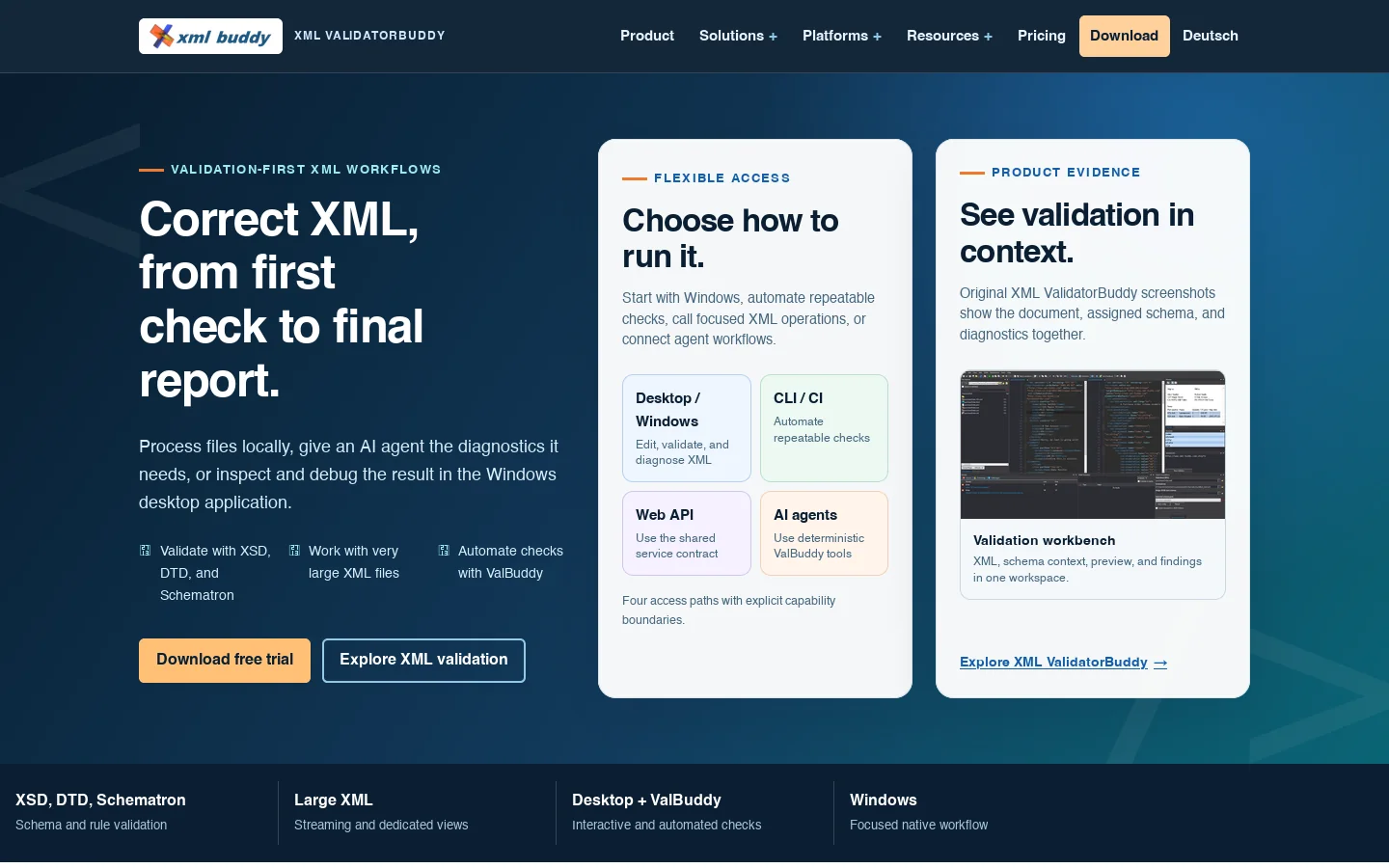 XML ValidatorBuddy | Validation-first XML workflows for Windows Homepage screenshot