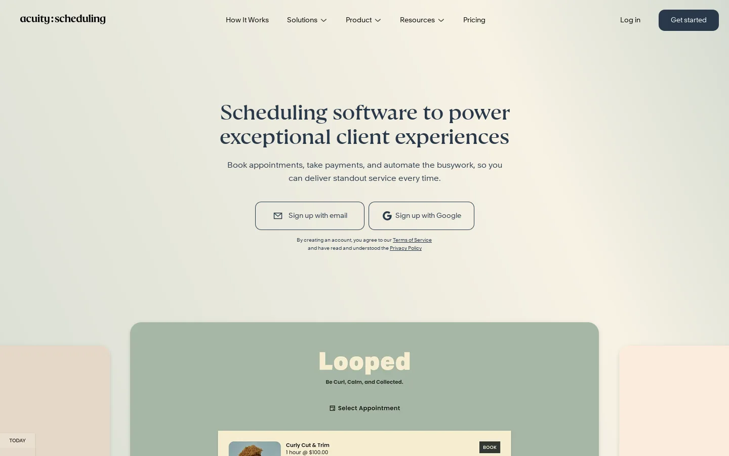 Acuity Scheduling Homepage screenshot