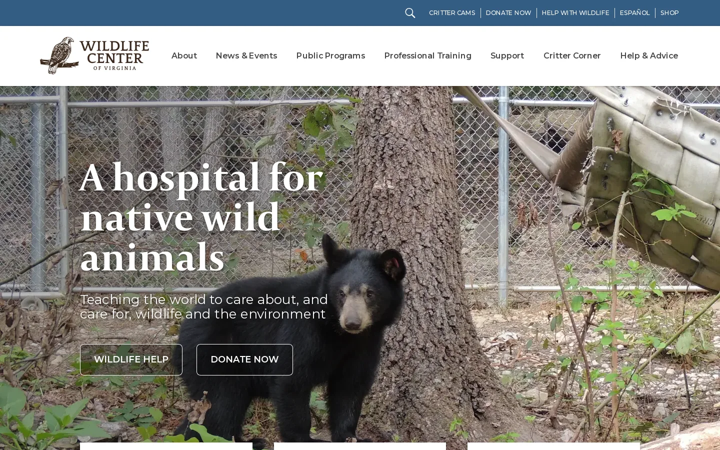 Wildlife Center of Virginia Homepage screenshot