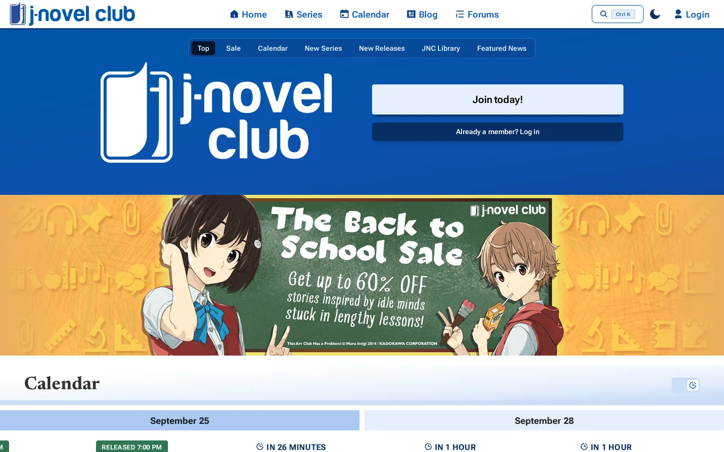 J-Novel Club Homepage screenshot