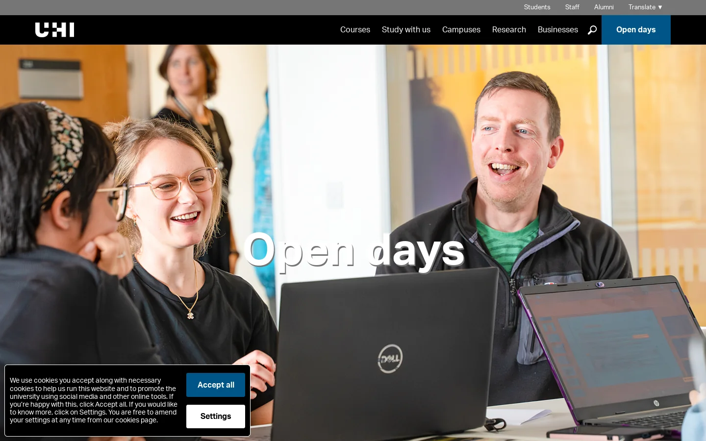 UHI Homepage screenshot