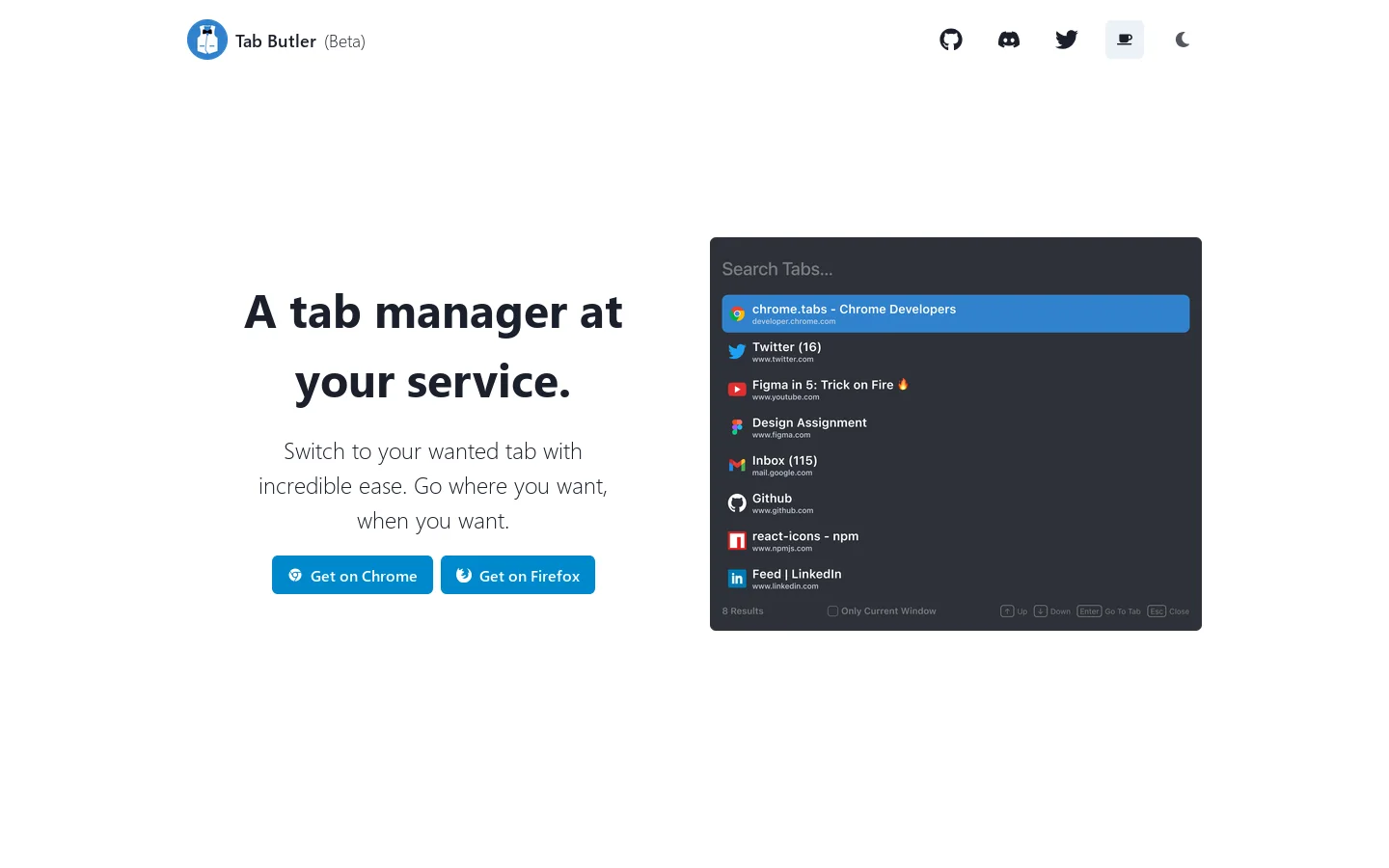 Tab Butler Homepage screenshot