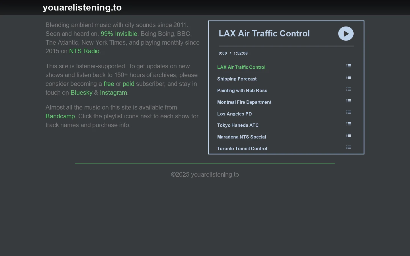 youarelistening.to Homepage screenshot