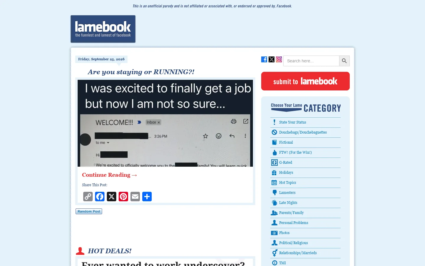 Lamebook Homepage screenshot