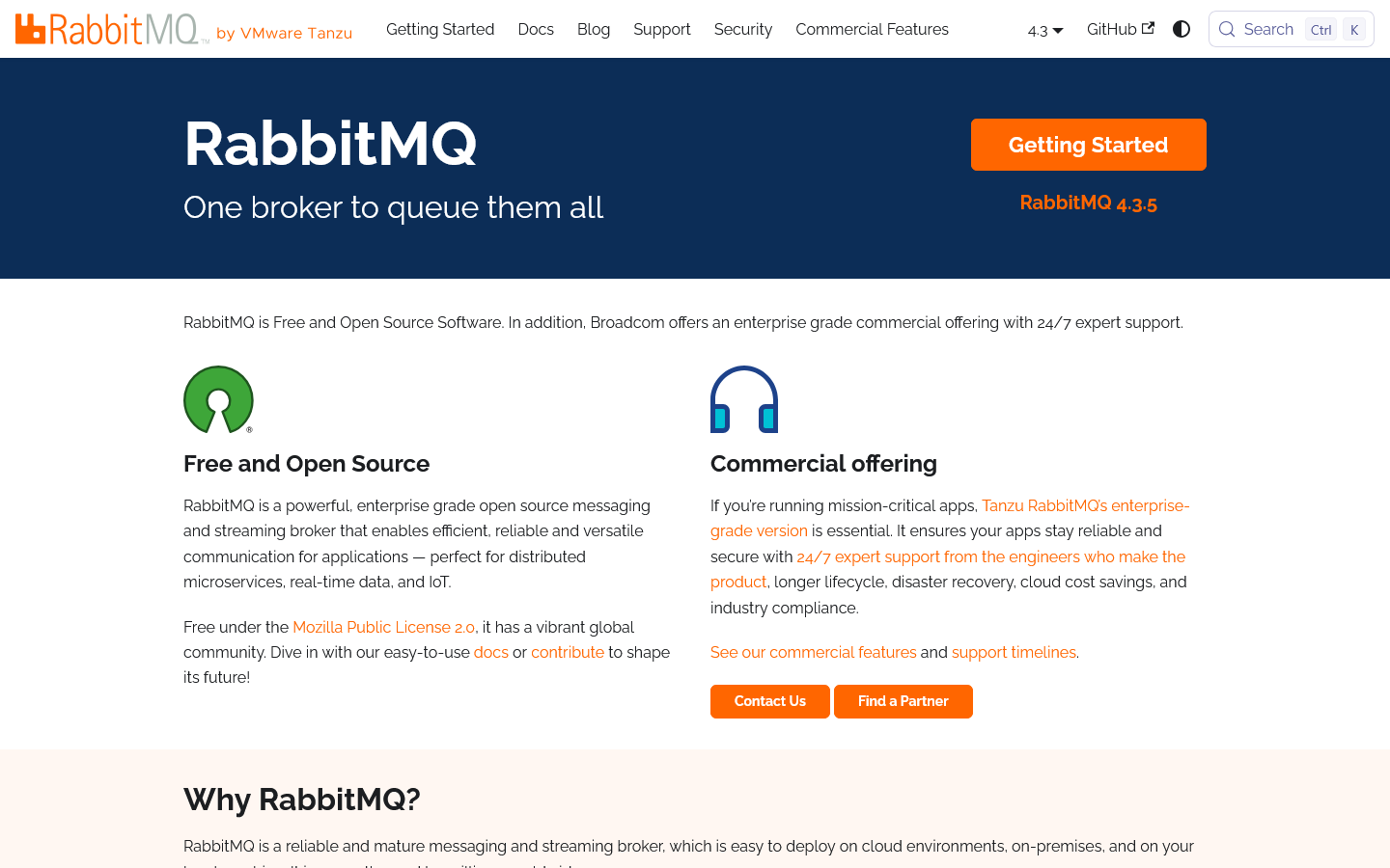 RabbitMQ Homepage screenshot
