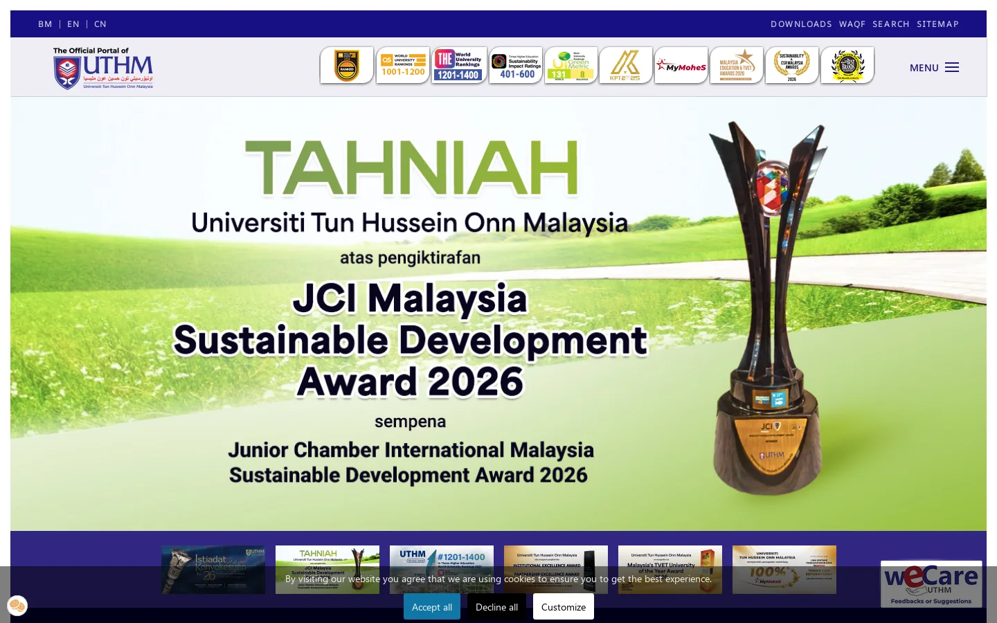 Universiti Tun Hussein Onn Malaysia - Official Web Portal of Universiti Tun Hussein Onn Malaysia Homepage screenshot