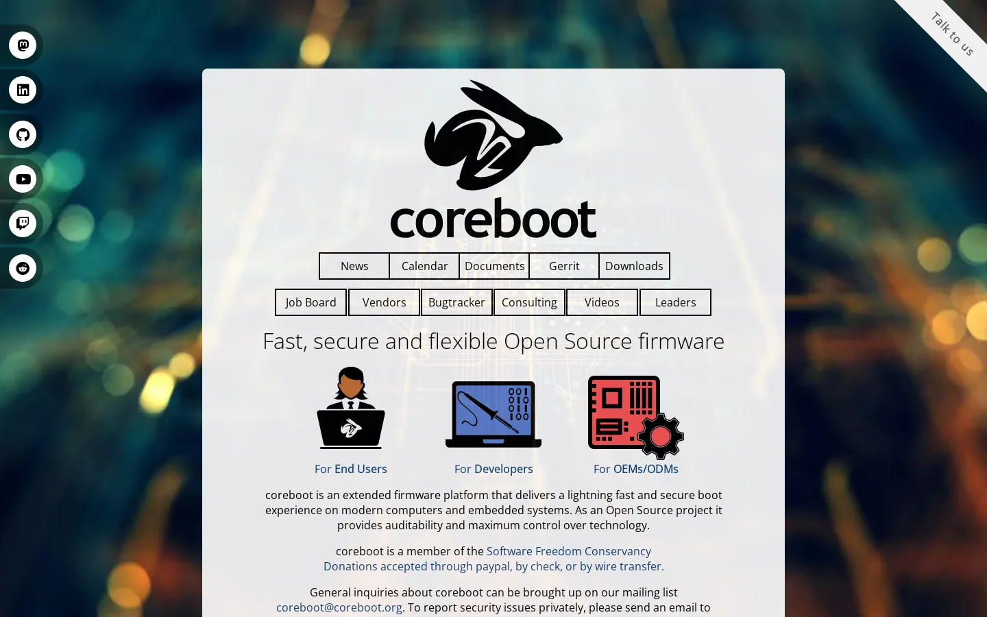 coreboot Homepage screenshot
