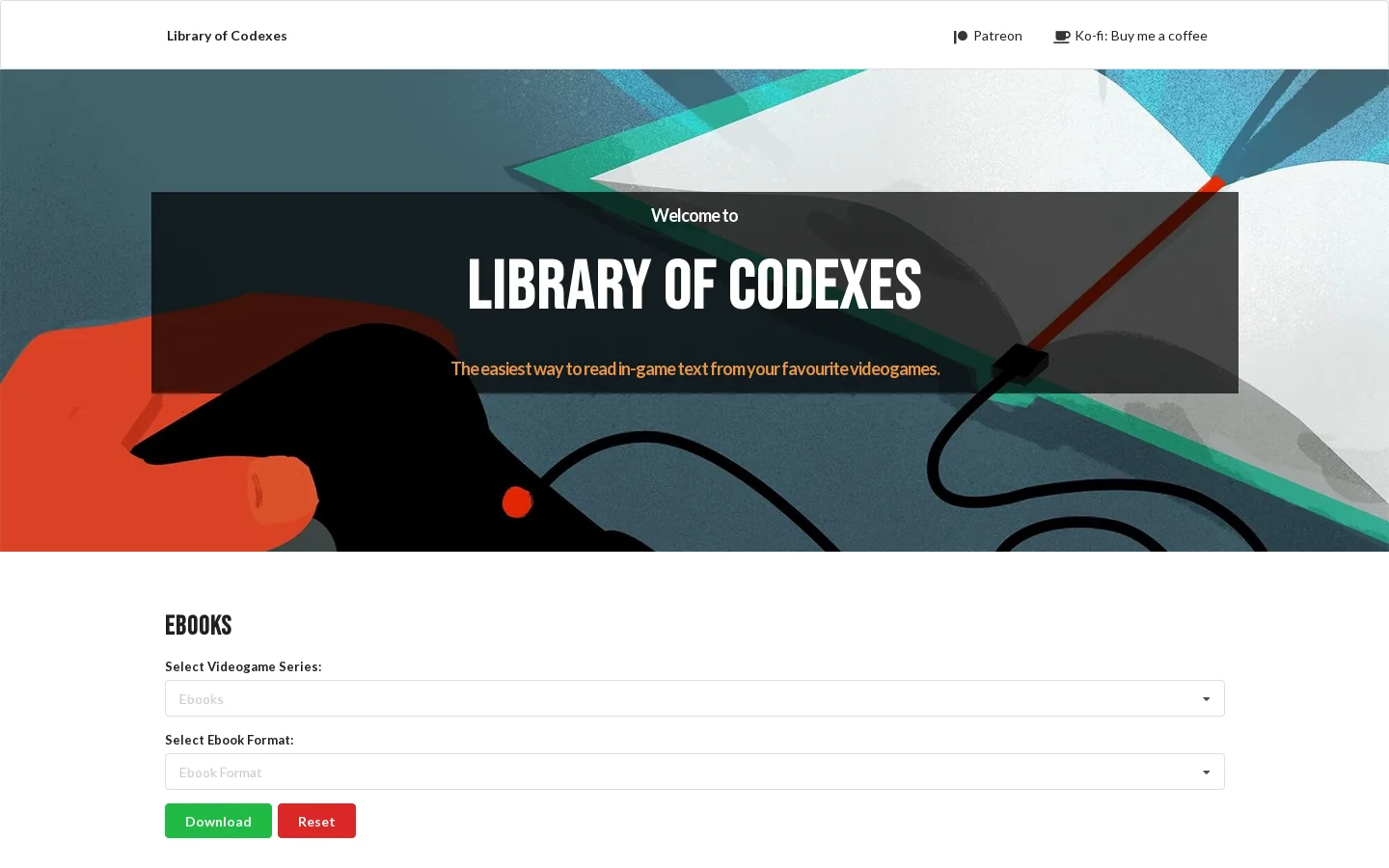 Library of Codexes Homepage screenshot