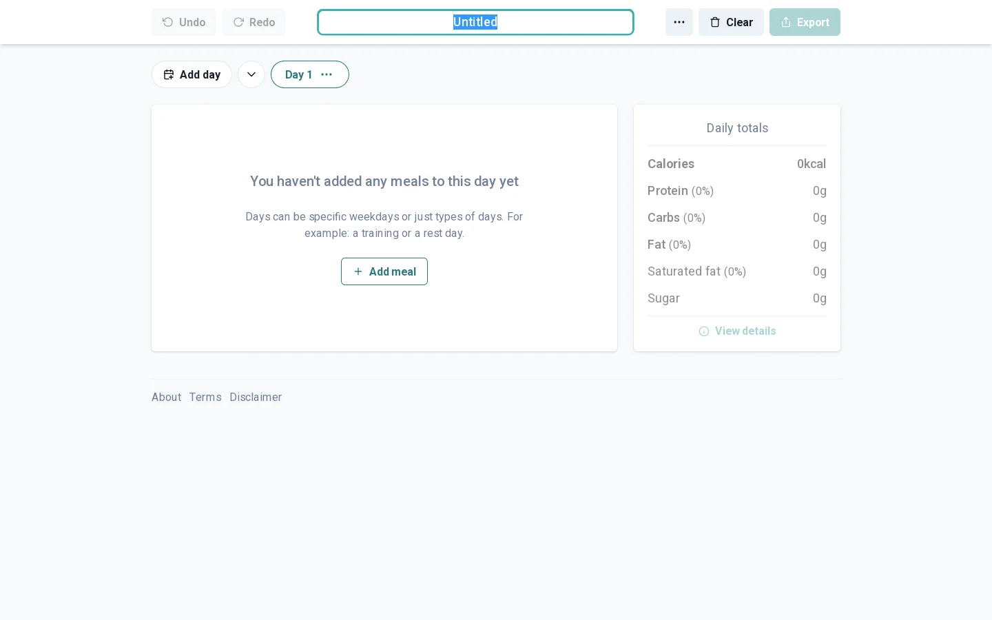 Calories-In Homepage screenshot