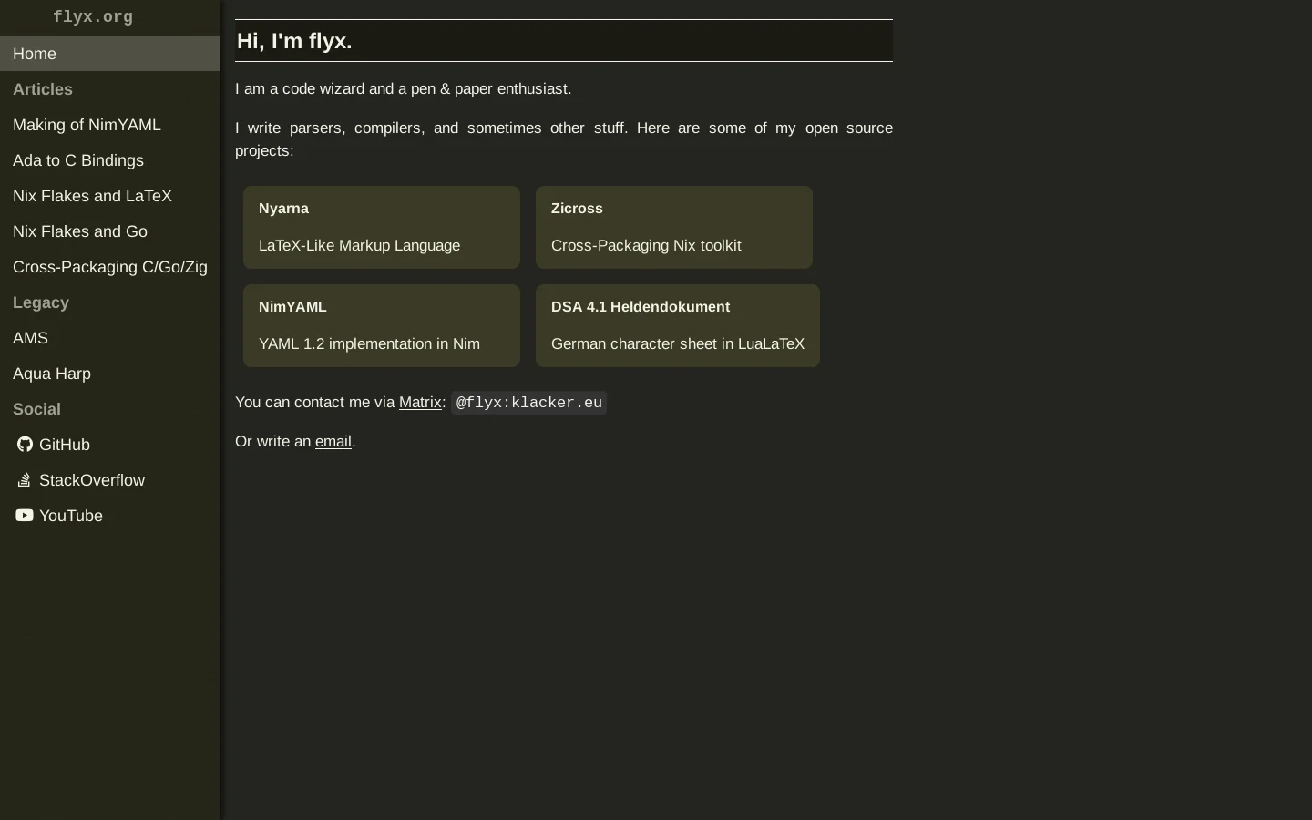 Hi, I'm flyx. Homepage screenshot