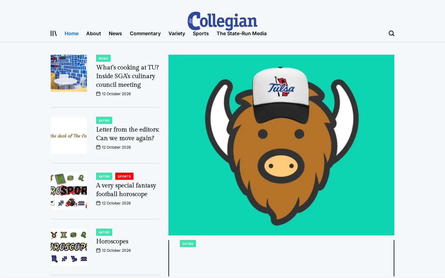 The Collegian – Proud newspaper of the University of Tulsa Homepage screenshot