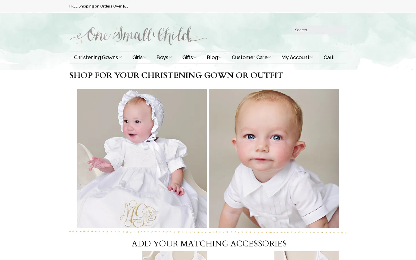Christening Gowns and Dresses for Girls and Outfits for Boys Homepage screenshot