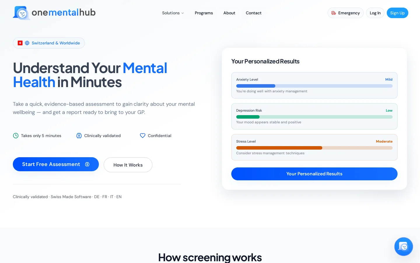 One Mental Hub Homepage screenshot