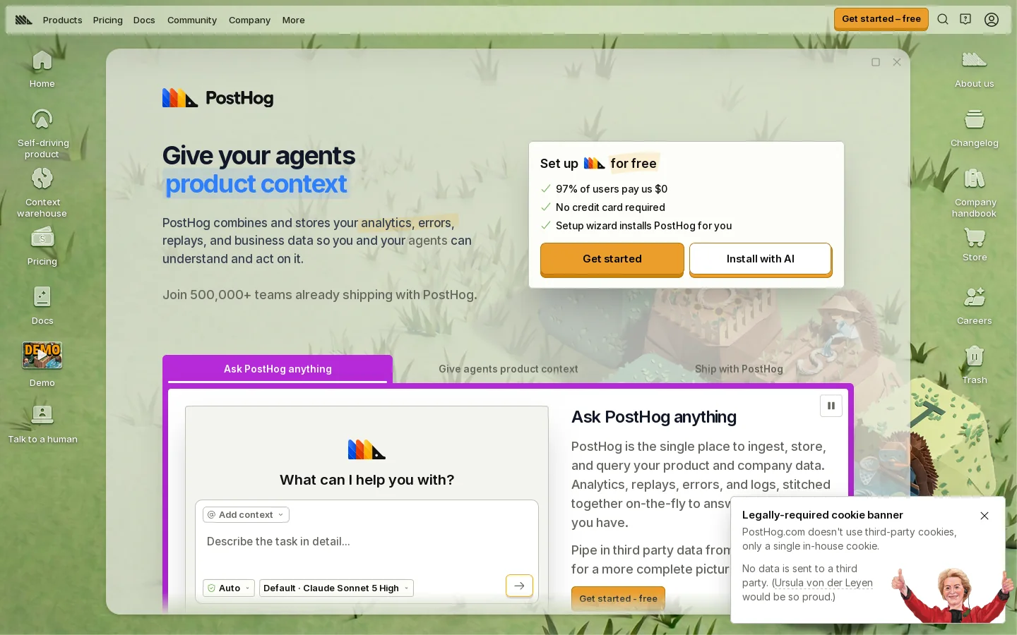PostHog Homepage screenshot