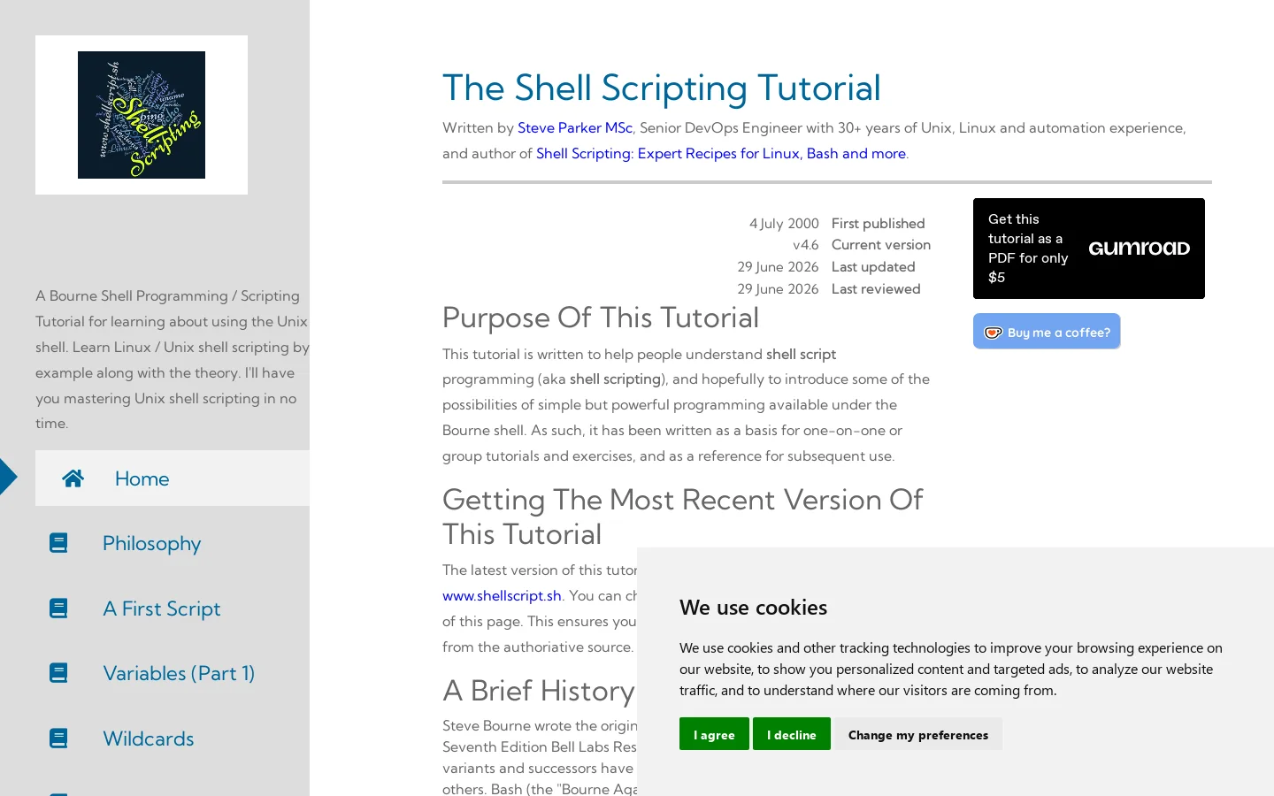The Shell Scripting Tutorial - The Shell Scripting Tutorial Homepage screenshot