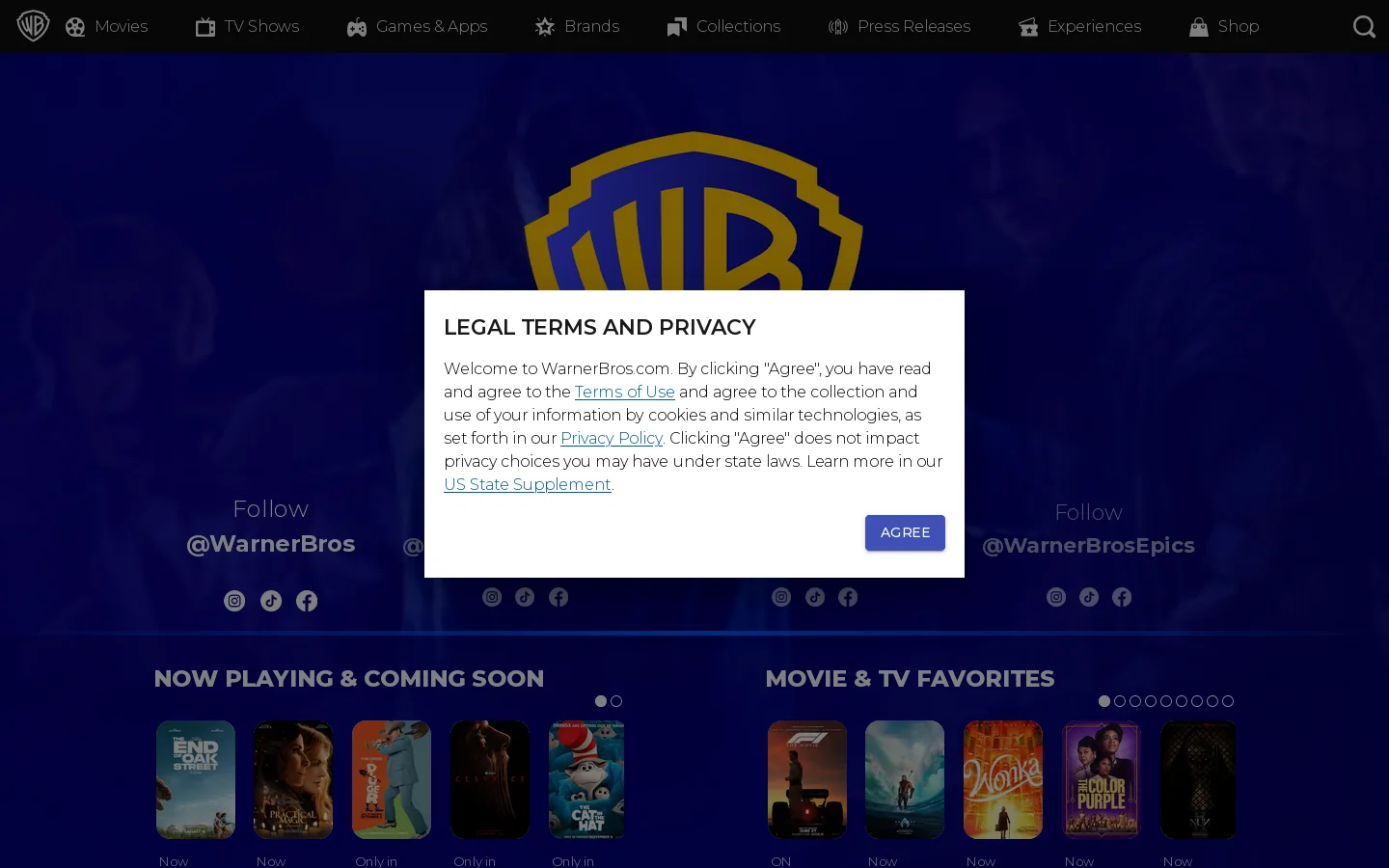 WarnerBros.com Homepage screenshot