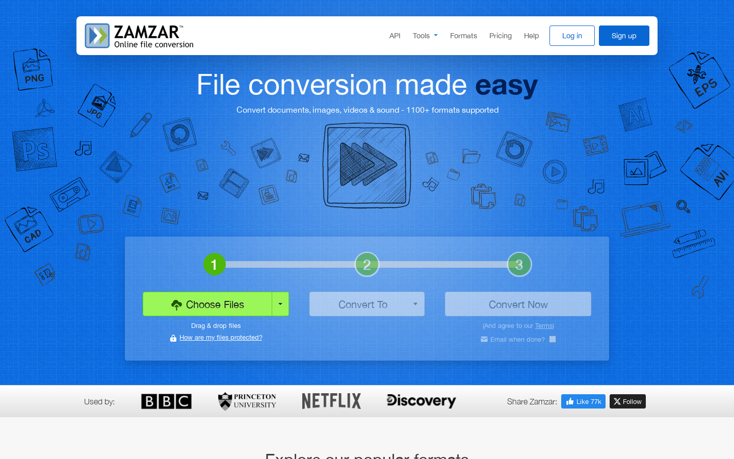 Zamzar Homepage screenshot