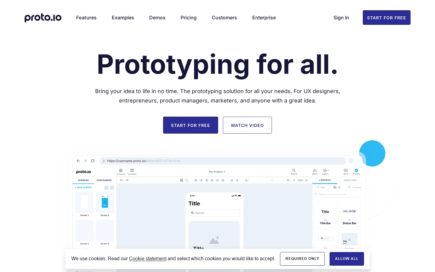 Proto.io Homepage screenshot