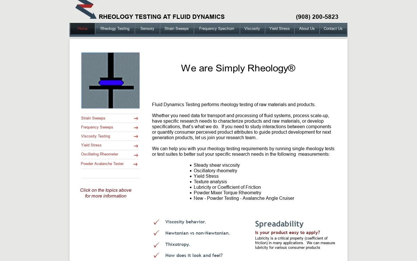 Rheology Testing Homepage screenshot