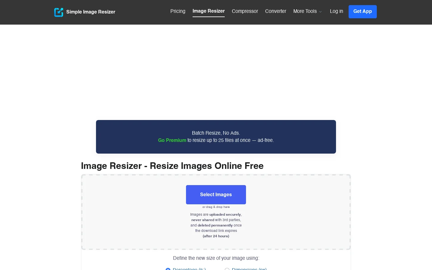 Simple Image Resizer Homepage screenshot