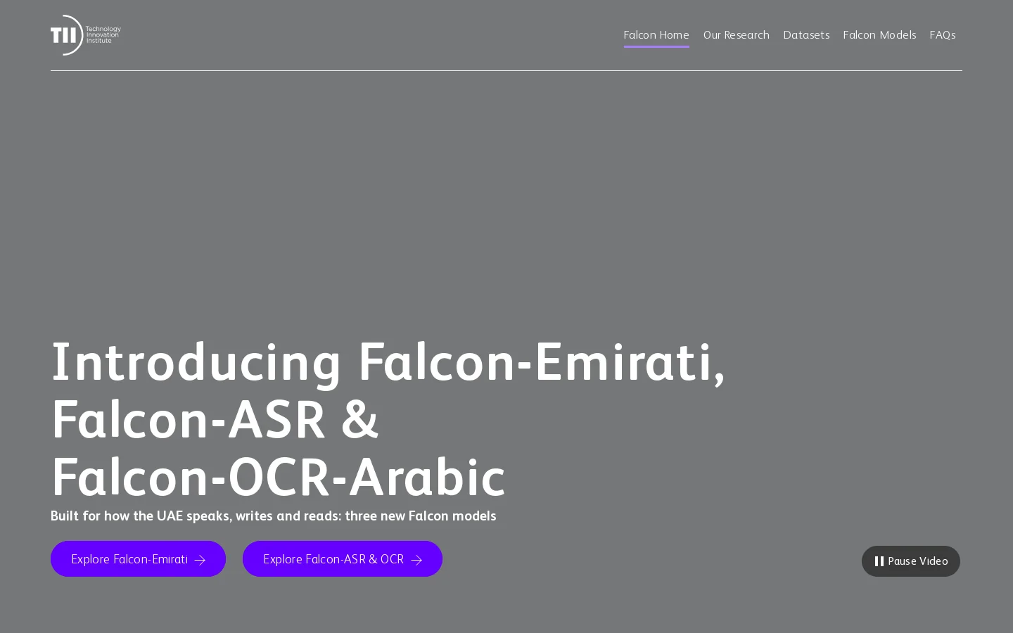 Introducing the Technology Innovation Institute’s Falcon Perception Making Advanced AI accessible and Available to Everyone, Everywhere Homepage screenshot