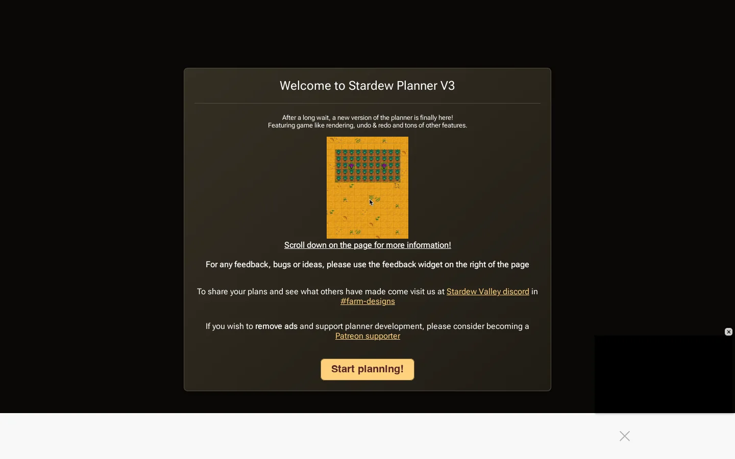 Stardew Planner V3 Homepage screenshot