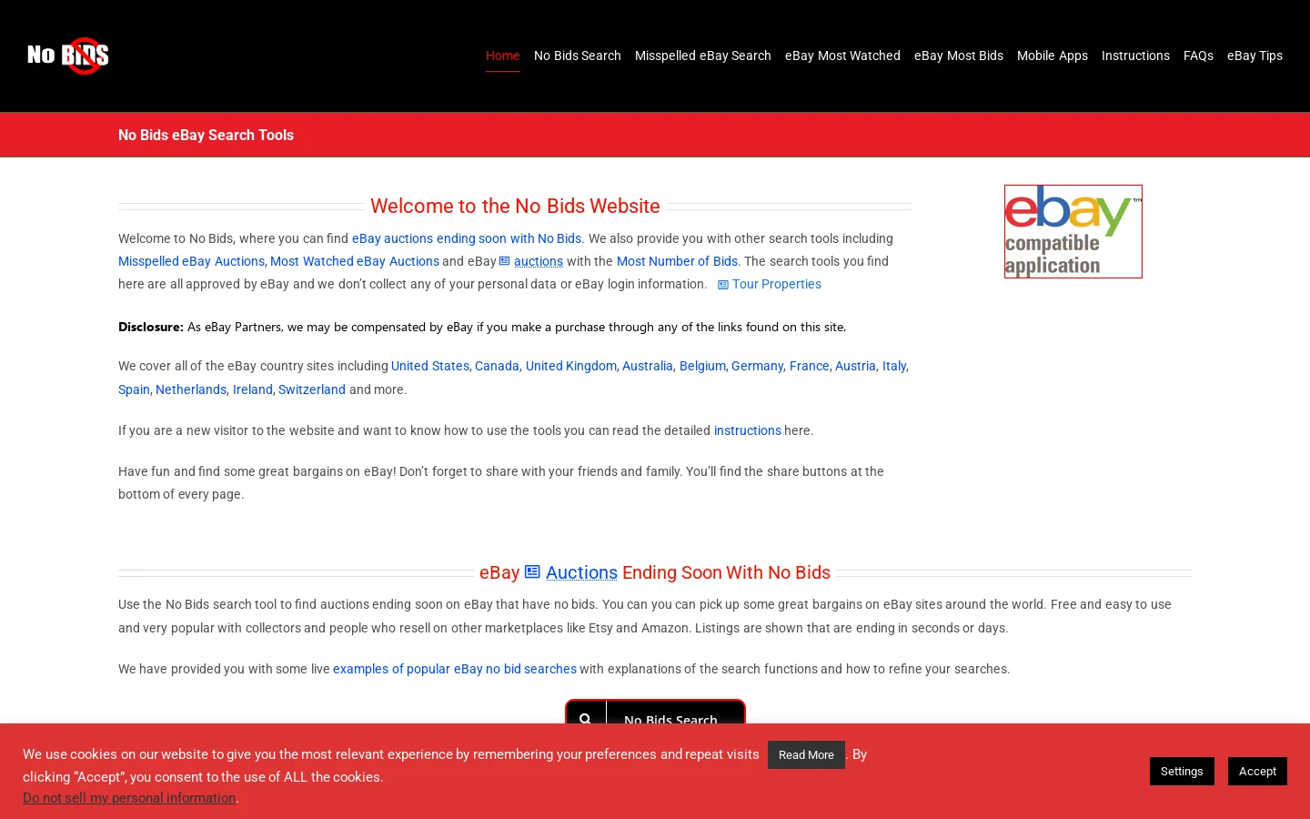 No Bids Homepage screenshot