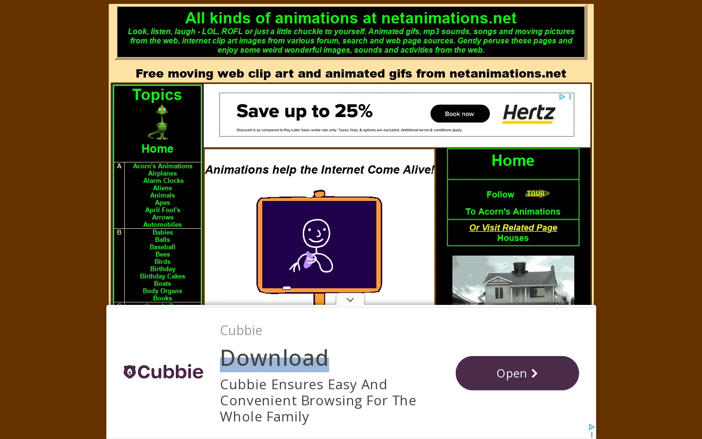 Moving internet clip art animations and Animated gifs Homepage screenshot