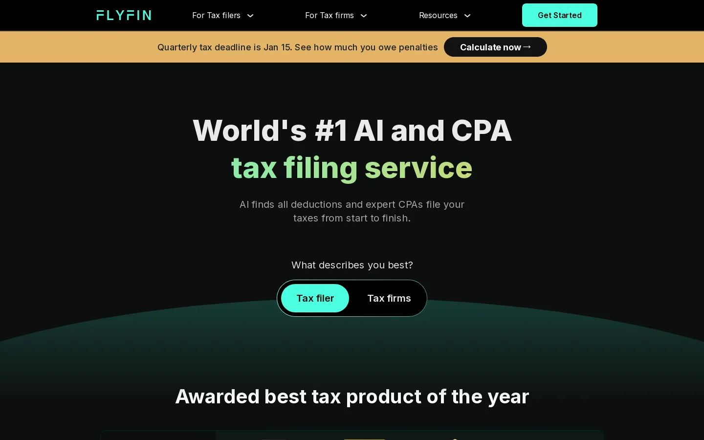 FlyFin Homepage screenshot