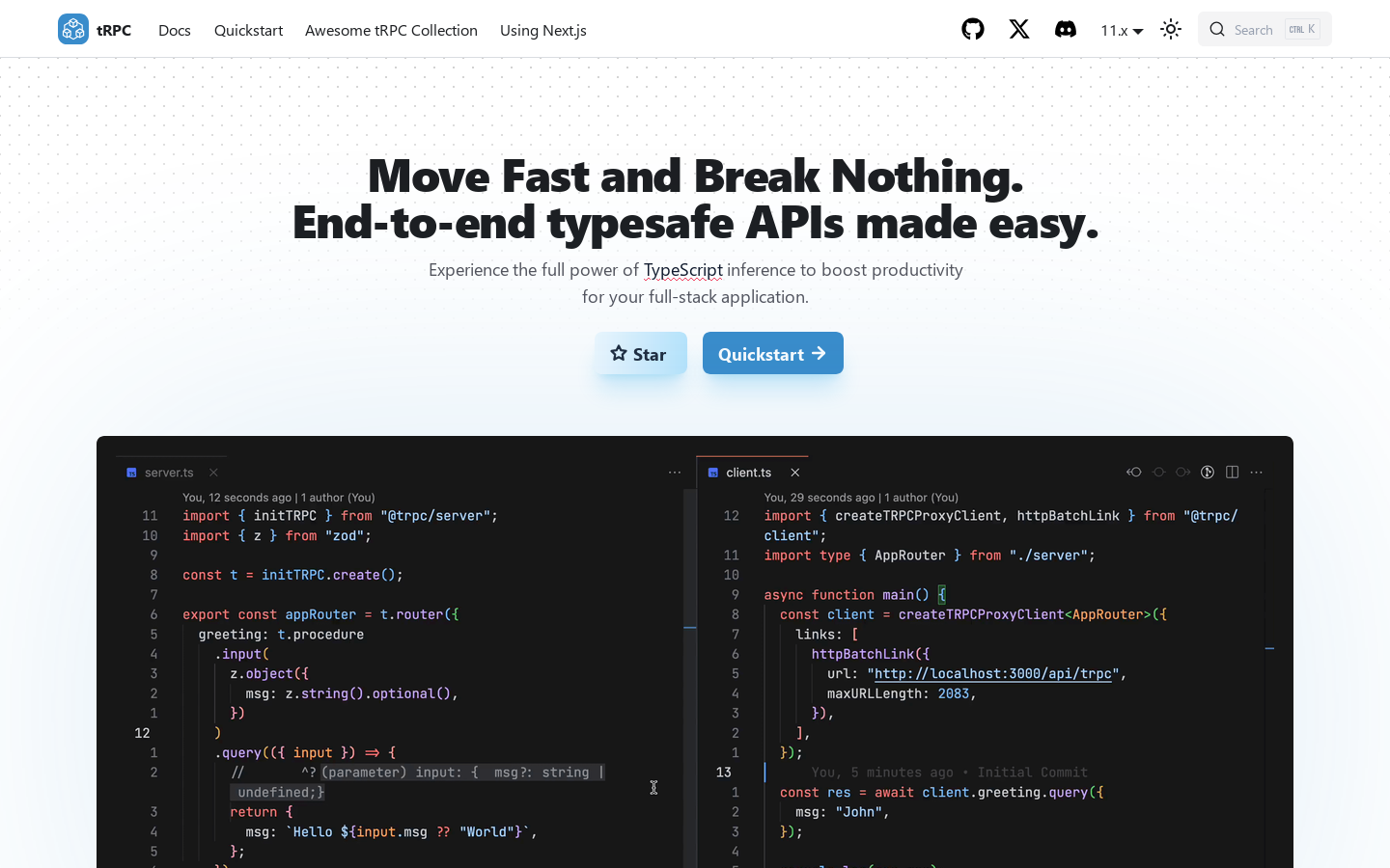 tRPC Homepage screenshot