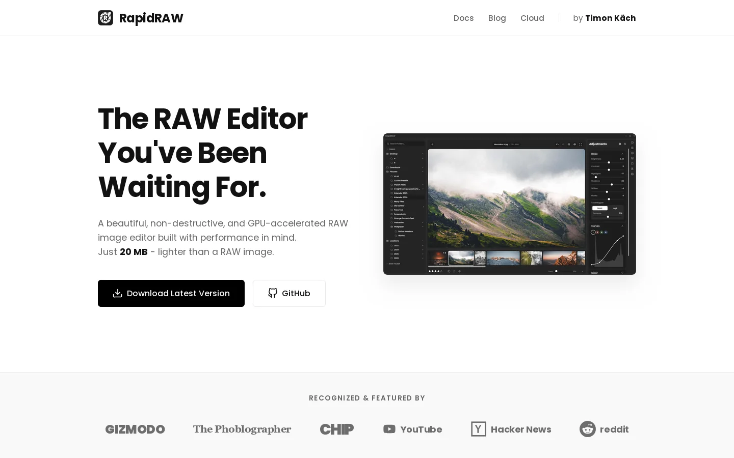 RapidRAW - The RAW Editor You've Been Waiting For. Homepage screenshot