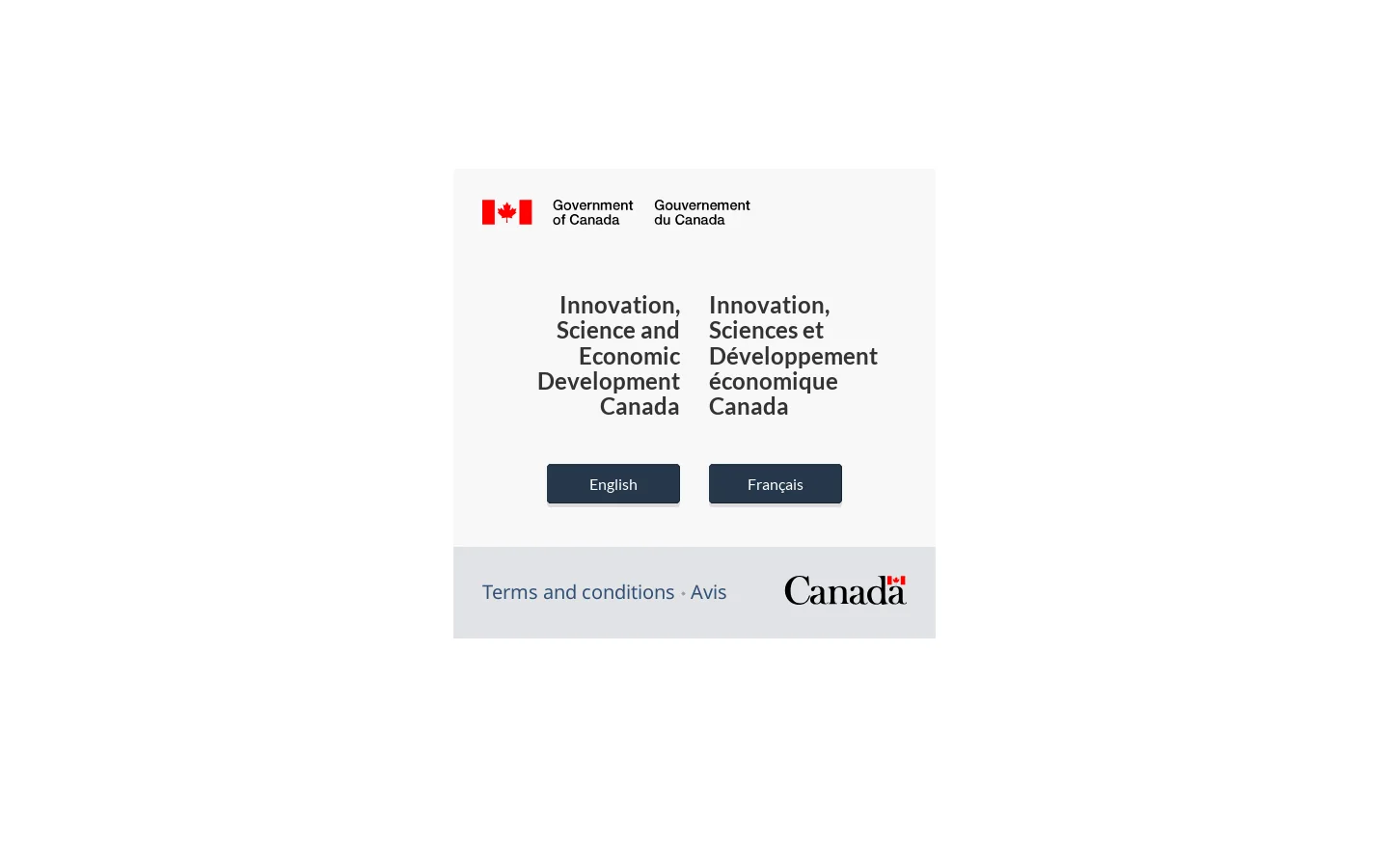 Language selection - Innovation, Science and Economic Development Canada Main Site / Sélection de la langue - Site principal d'Innovation, Sciences et Développement économique Canada Homepage screenshot
