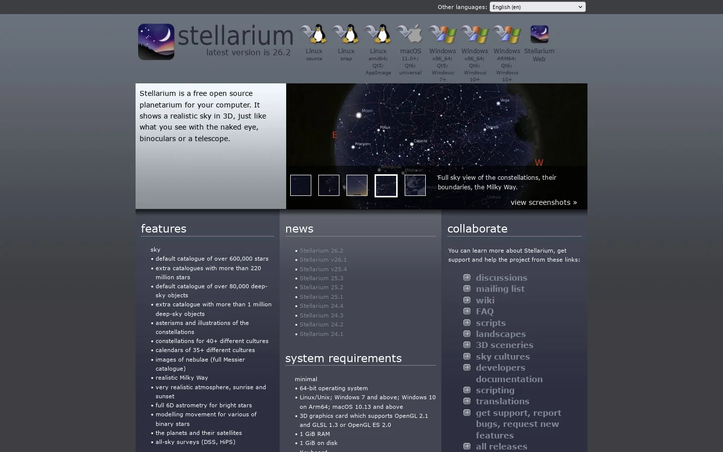 Stellarium Astronomy Software Homepage screenshot