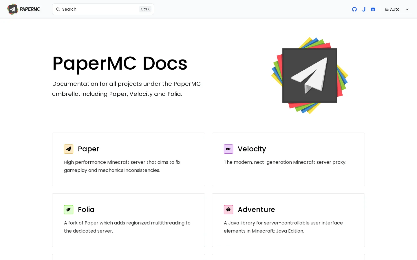 Welcome | PaperMC Docs Homepage screenshot
