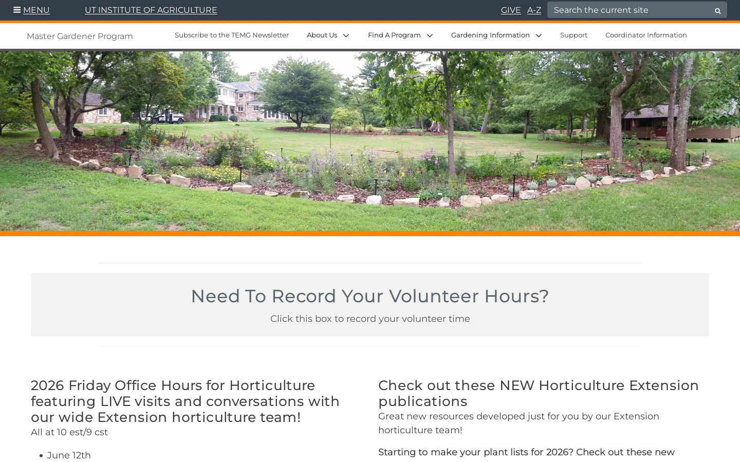 Master Gardener Program Homepage screenshot
