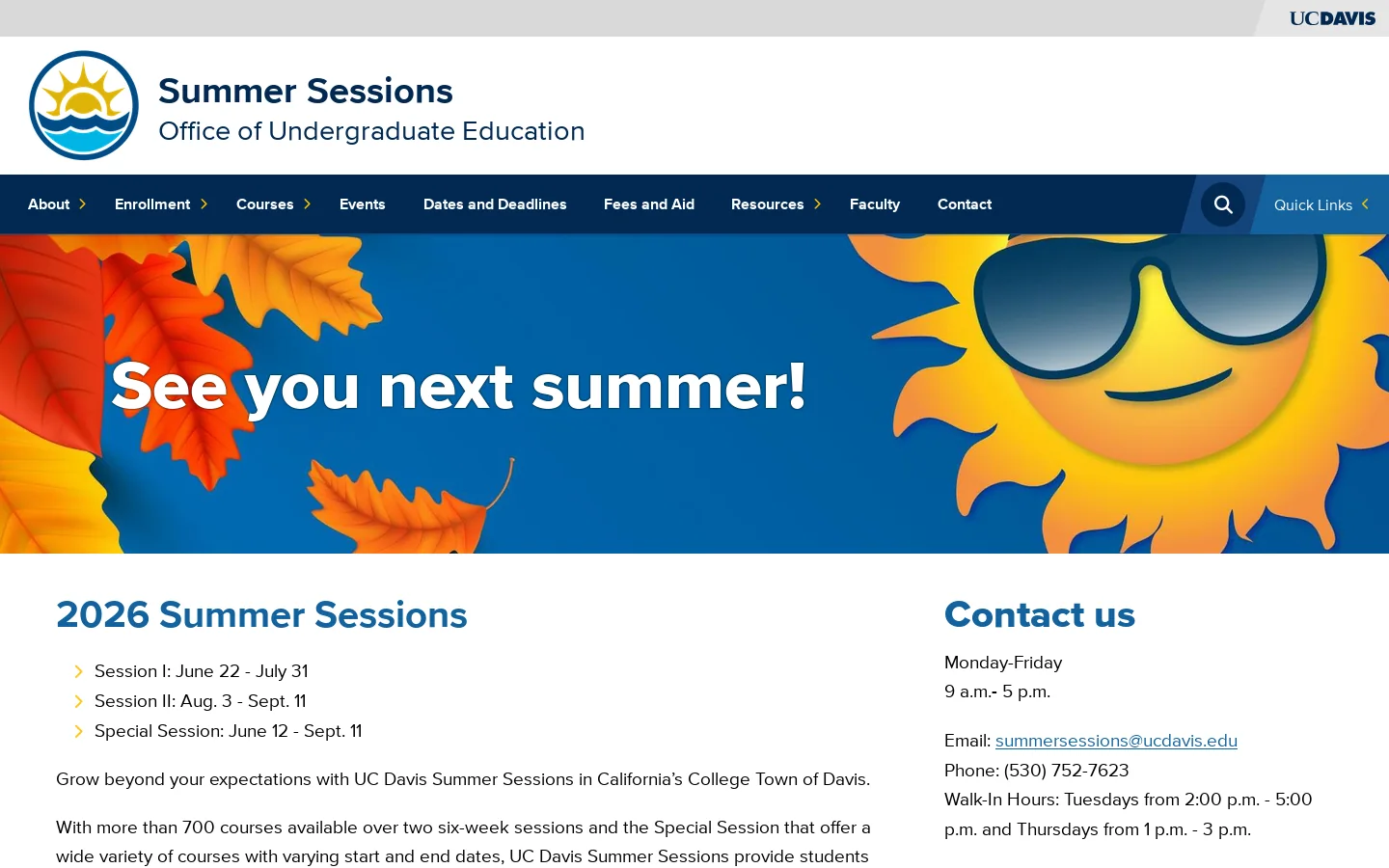 Summer Sessions Homepage screenshot