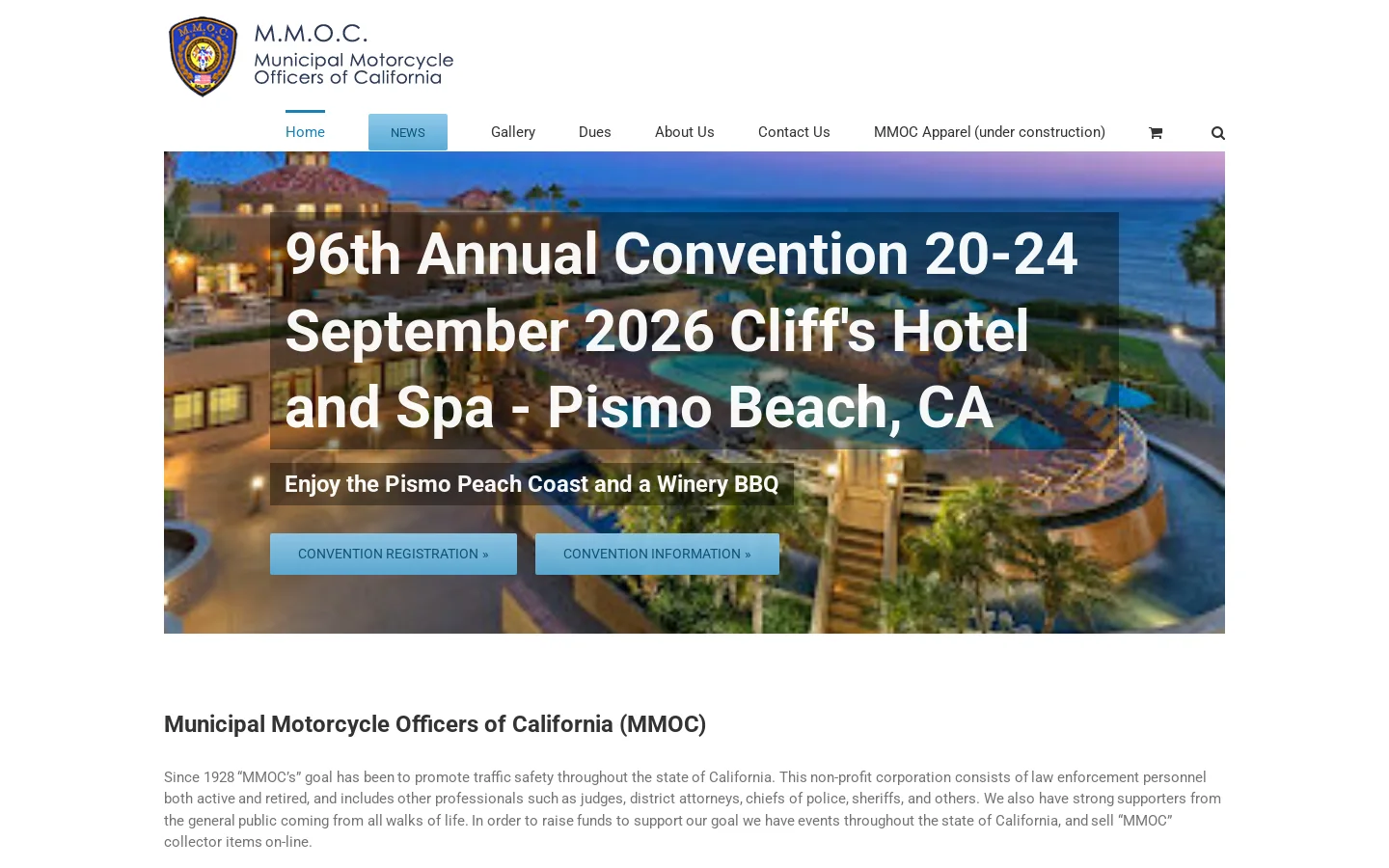 Municipal Motorcycle Officers of California (MMOC) Homepage screenshot