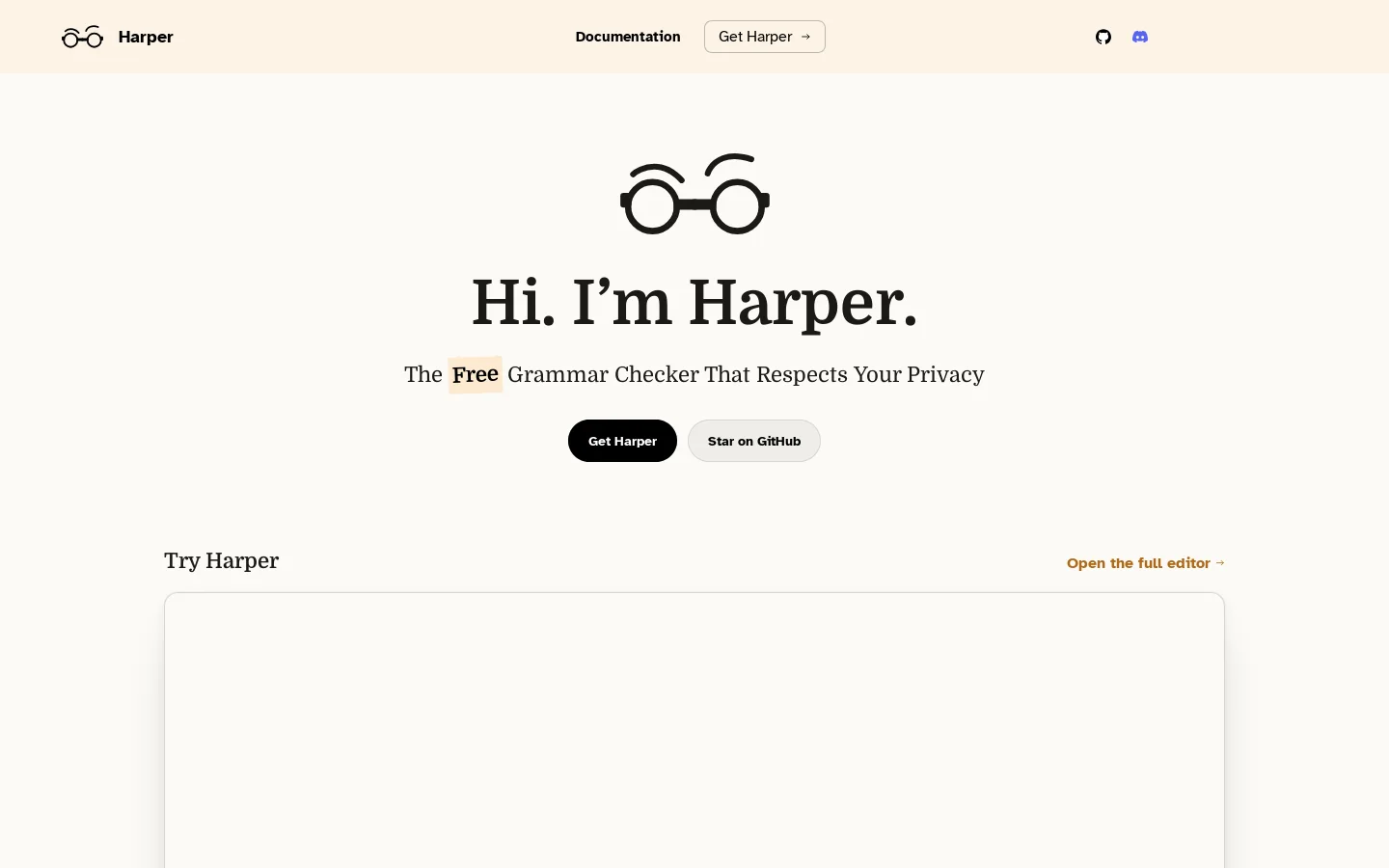 Harper | Privacy-First Offline Grammar Checker for Developers & Writers Homepage screenshot
