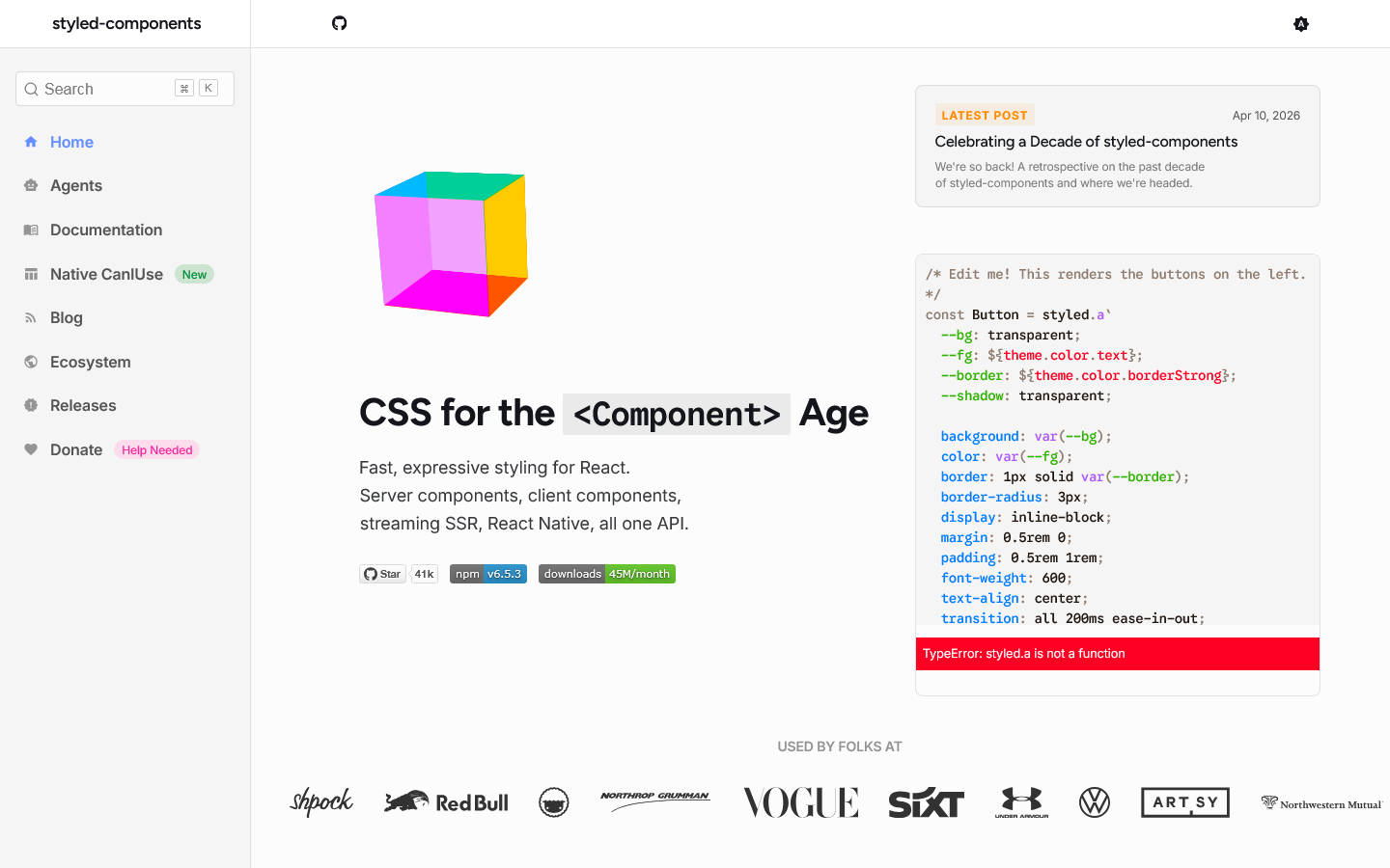 styled-components Homepage screenshot