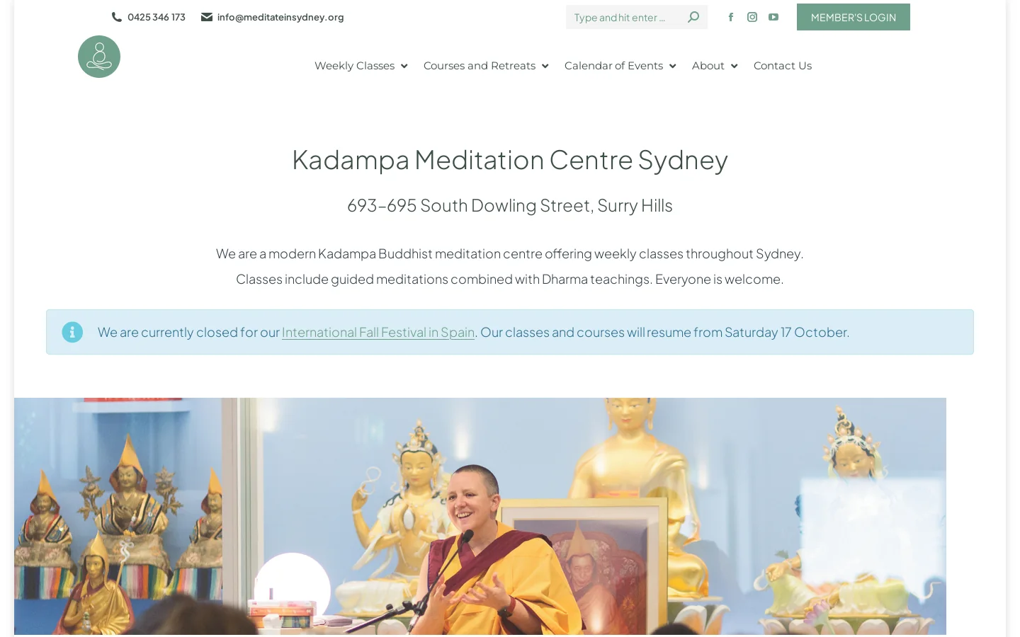 Meditate in Sydney Homepage screenshot