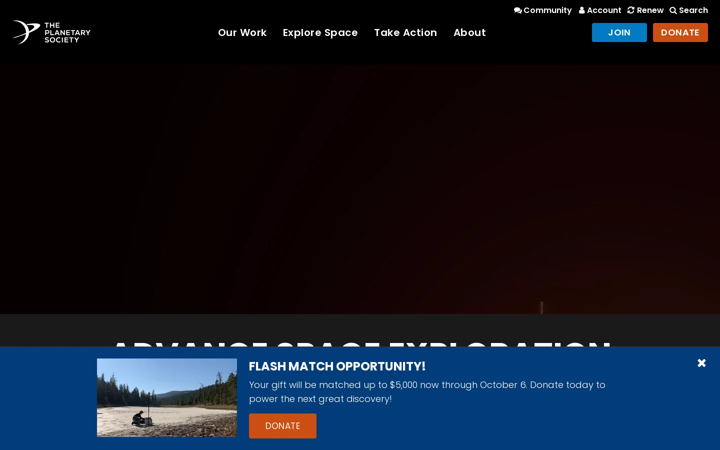 The Planetary Society Homepage screenshot