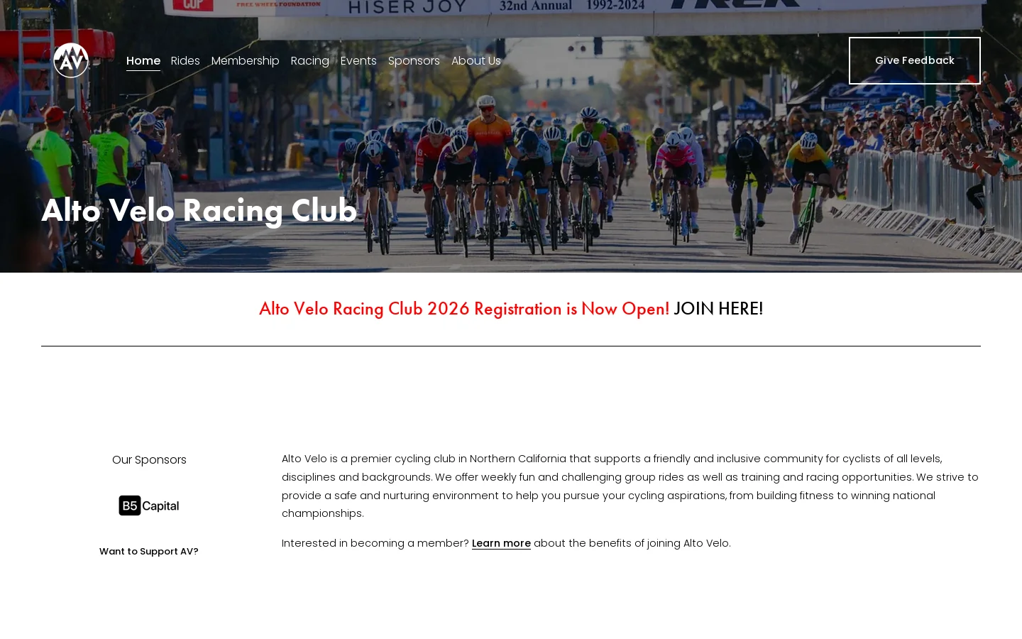 Alto Velo Racing Club Homepage screenshot