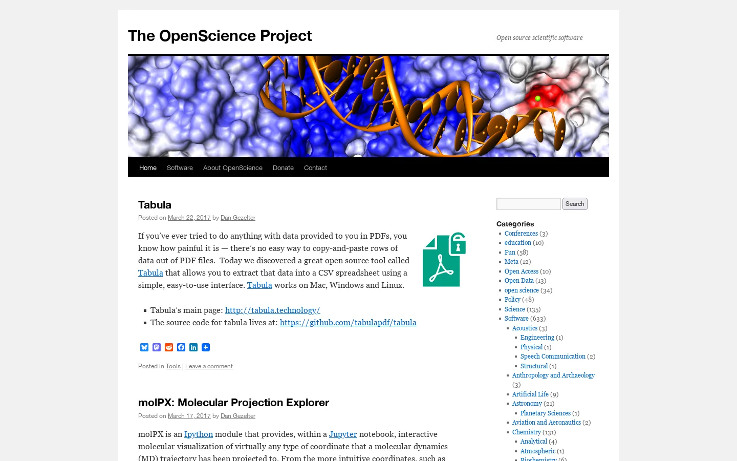 The OpenScience Project | Open source scientific software Homepage screenshot
